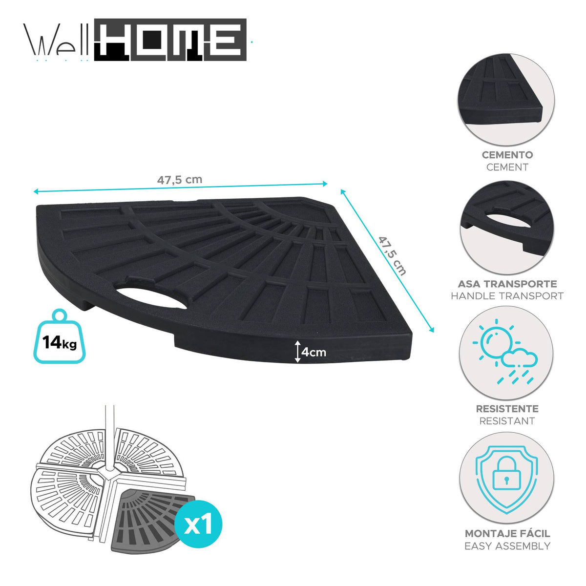 Base de cemento para sombrilla 14kg triangular 47,5x47,5x4cm (2)
