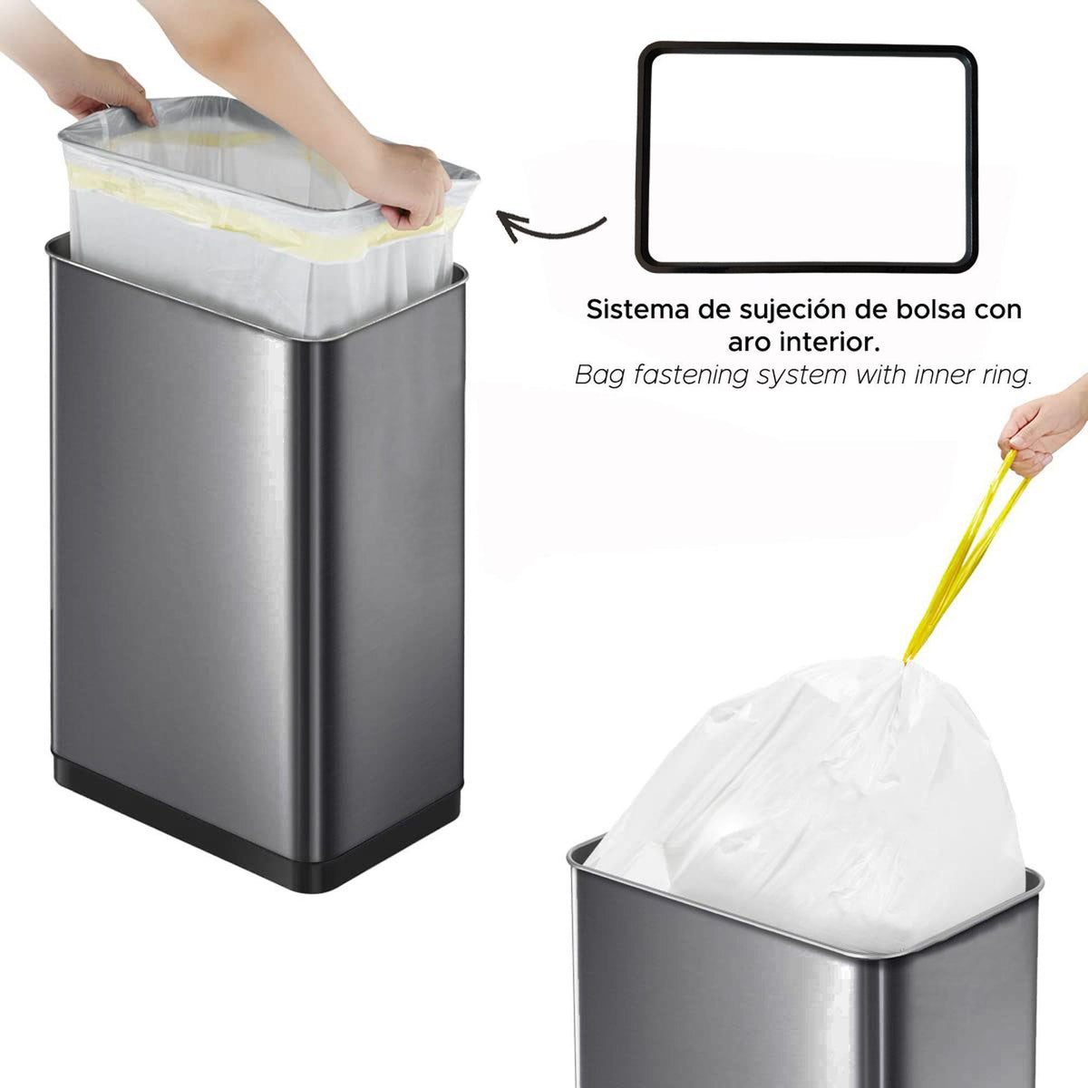 Cubo de basura acero inox sensor automático 50L gris metálico (3)