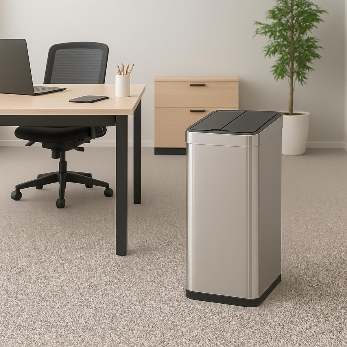 Cubo de basura acero inox sensor automático 70L gris metálico (6)
