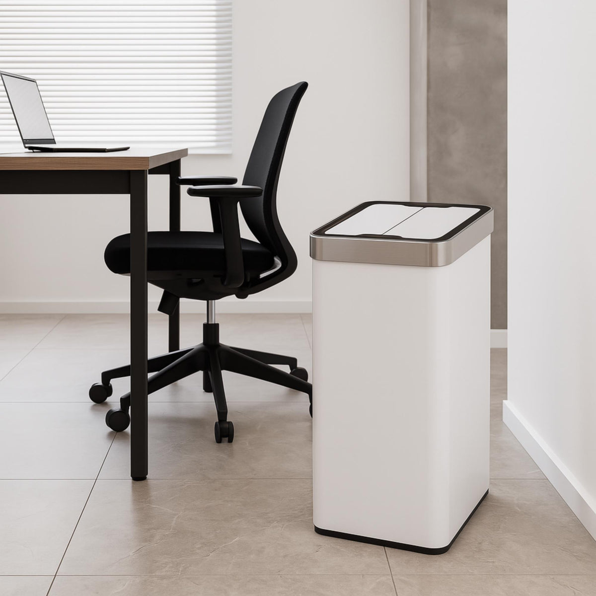 Cubo de basura acero inox sensor automático 50L blanco (6)