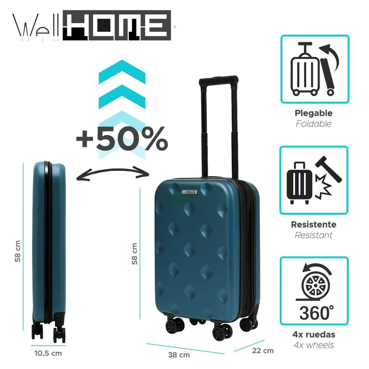 Maleta de cabina 20 pulgadas plegable ABS 4 ruedas azul grisáceo (2)