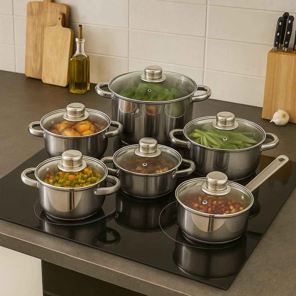 Batería de cocina 12 pzs acero inox inducción mangos ergonómicos (4)