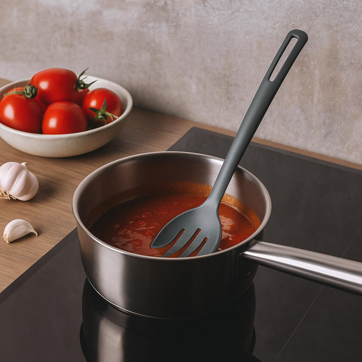 Cuchara ranurada de cocina PBT color negro 30,3x9,5cm (3)