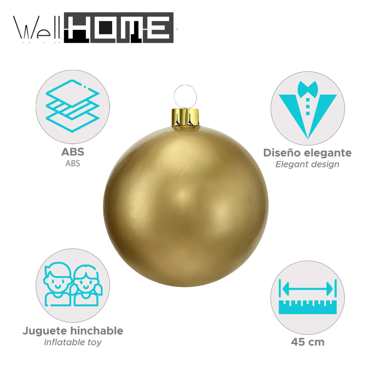 Bola de Navidad inflable dorada Ø4,5cm con ventosa y accesorios (2)