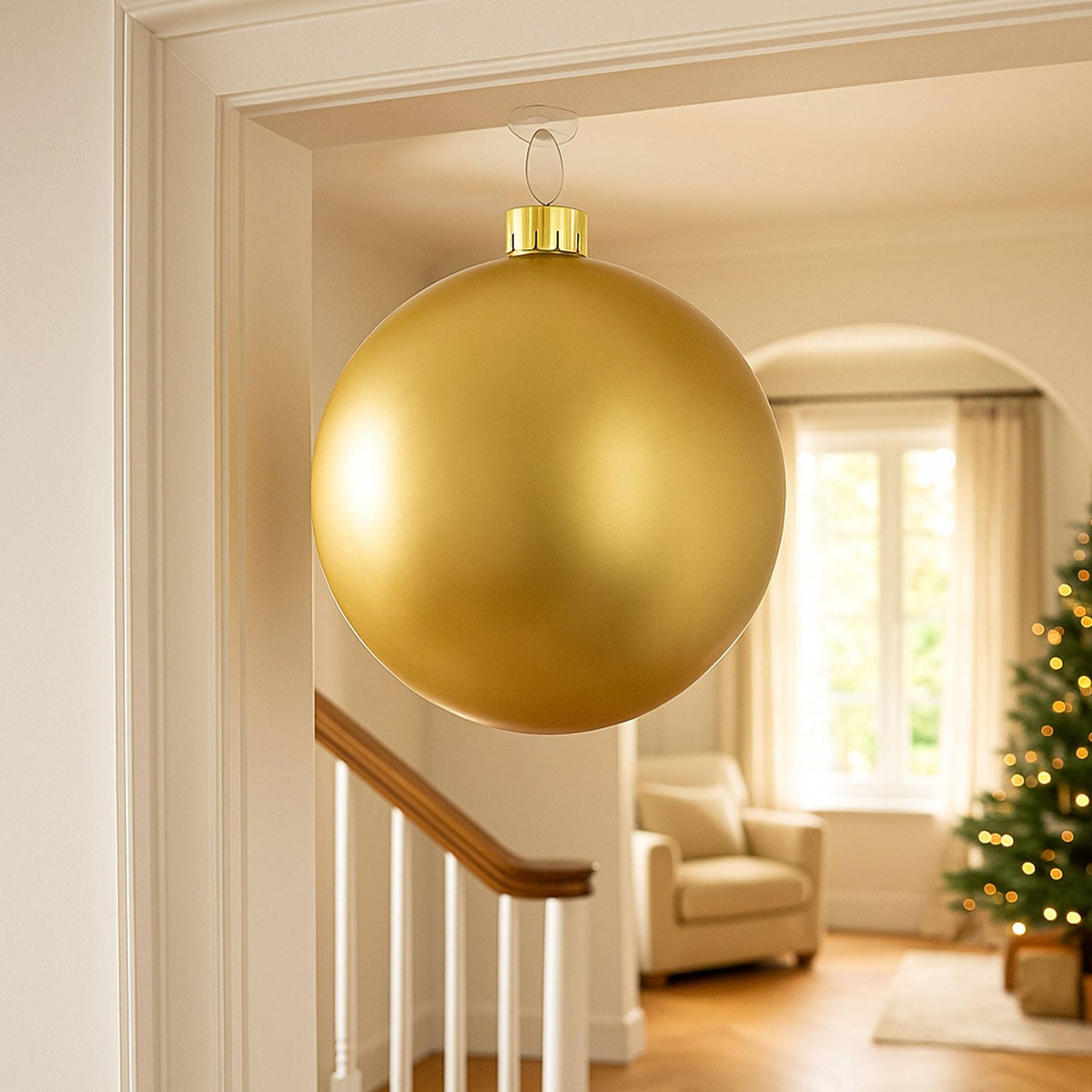 Bola de Navidad inflable dorada Ø4,5cm con ventosa y accesorios (4)