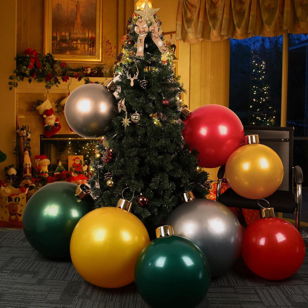 Bola de Navidad inflable dorada Ø4,5cm con ventosa y accesorios (6)