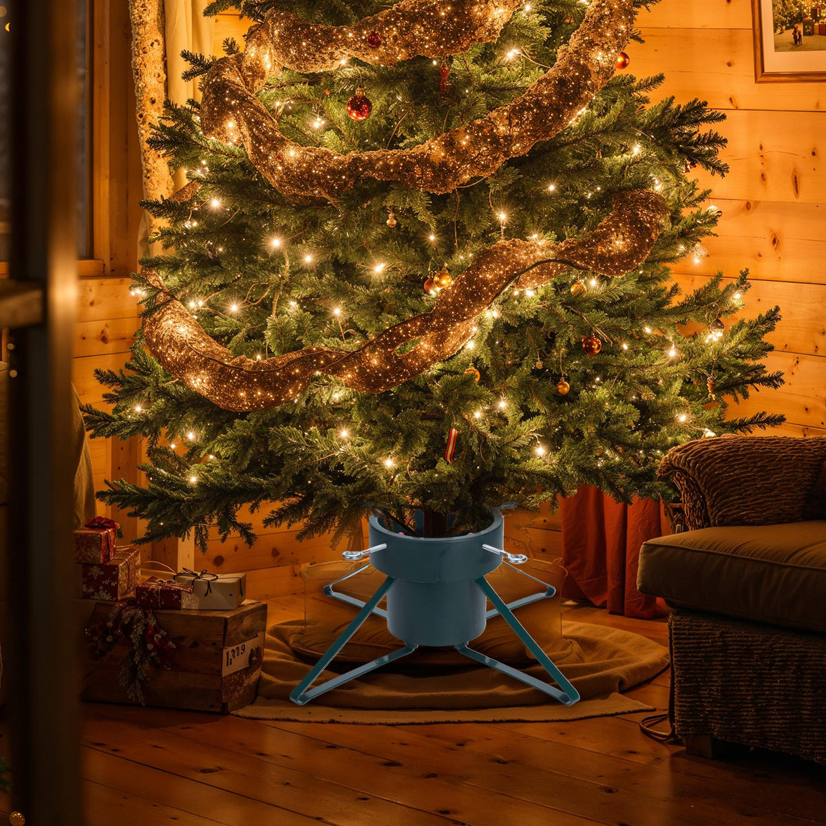 Soporte para árbol de Navidad con patas metálicas y depósito agua (5)