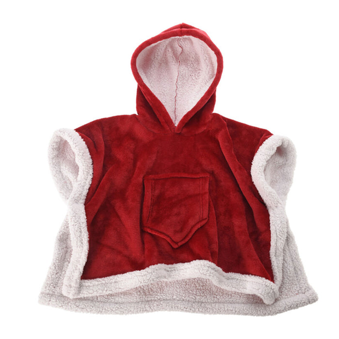 Poncho de Navidad para niños rojo con ribete blanco