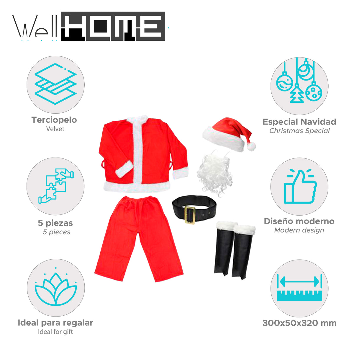 Conjunto 5 pzs Papá Noel poliéster para adultos (2)