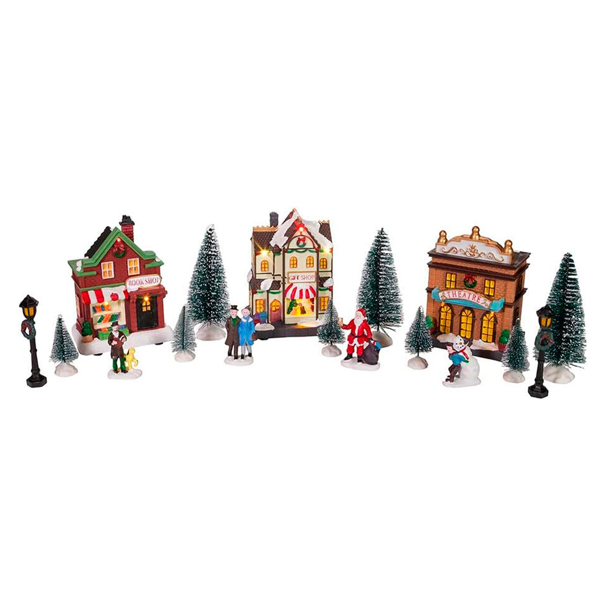 Conjunto de 14 pzs escena pueblo navideño con iluminación LED