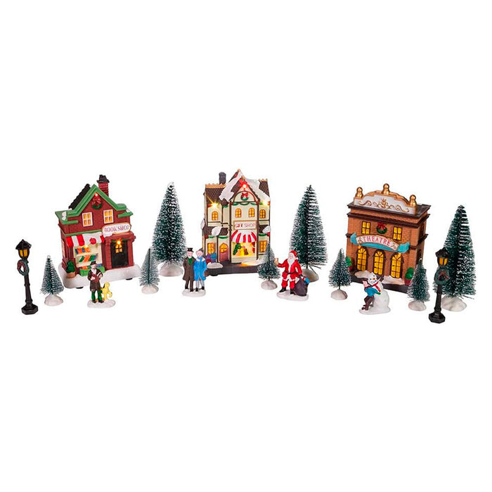 Conjunto de 14 pzs escena pueblo navideño con iluminación LED