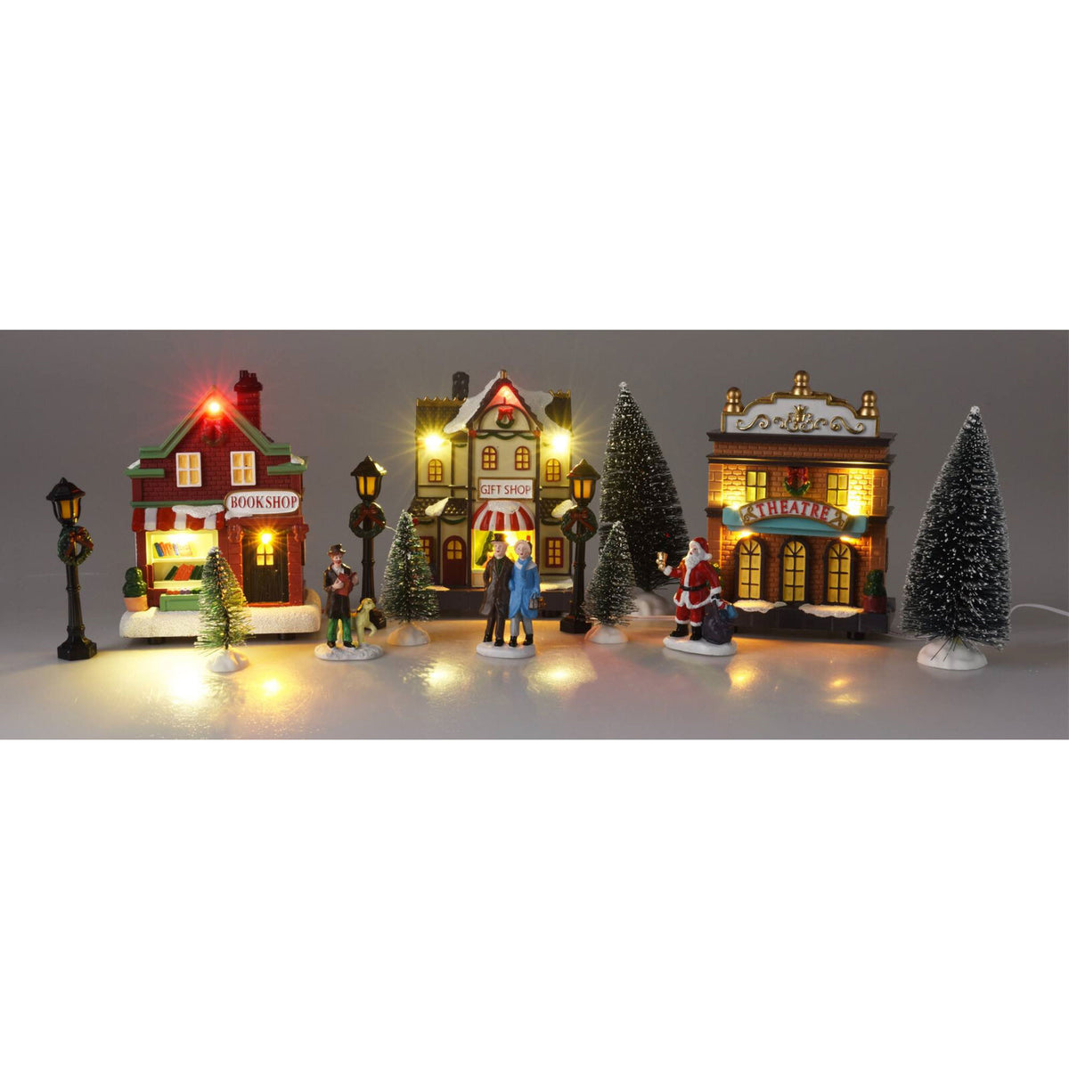 Conjunto de 14 pzs escena pueblo navideño con iluminación LED (5)