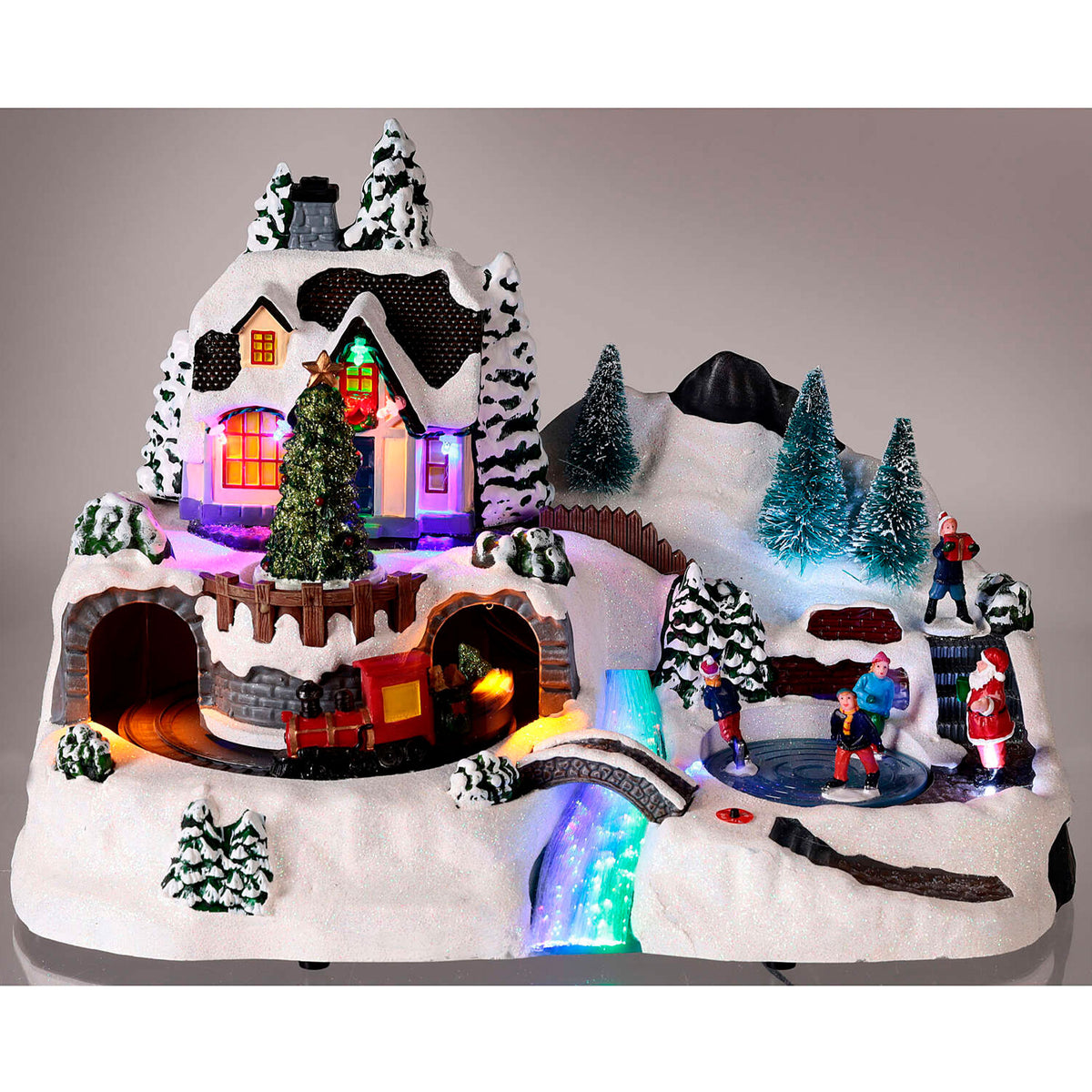Pueblo navideño decorativo con escena en movimiento LED 37x22cm (5)