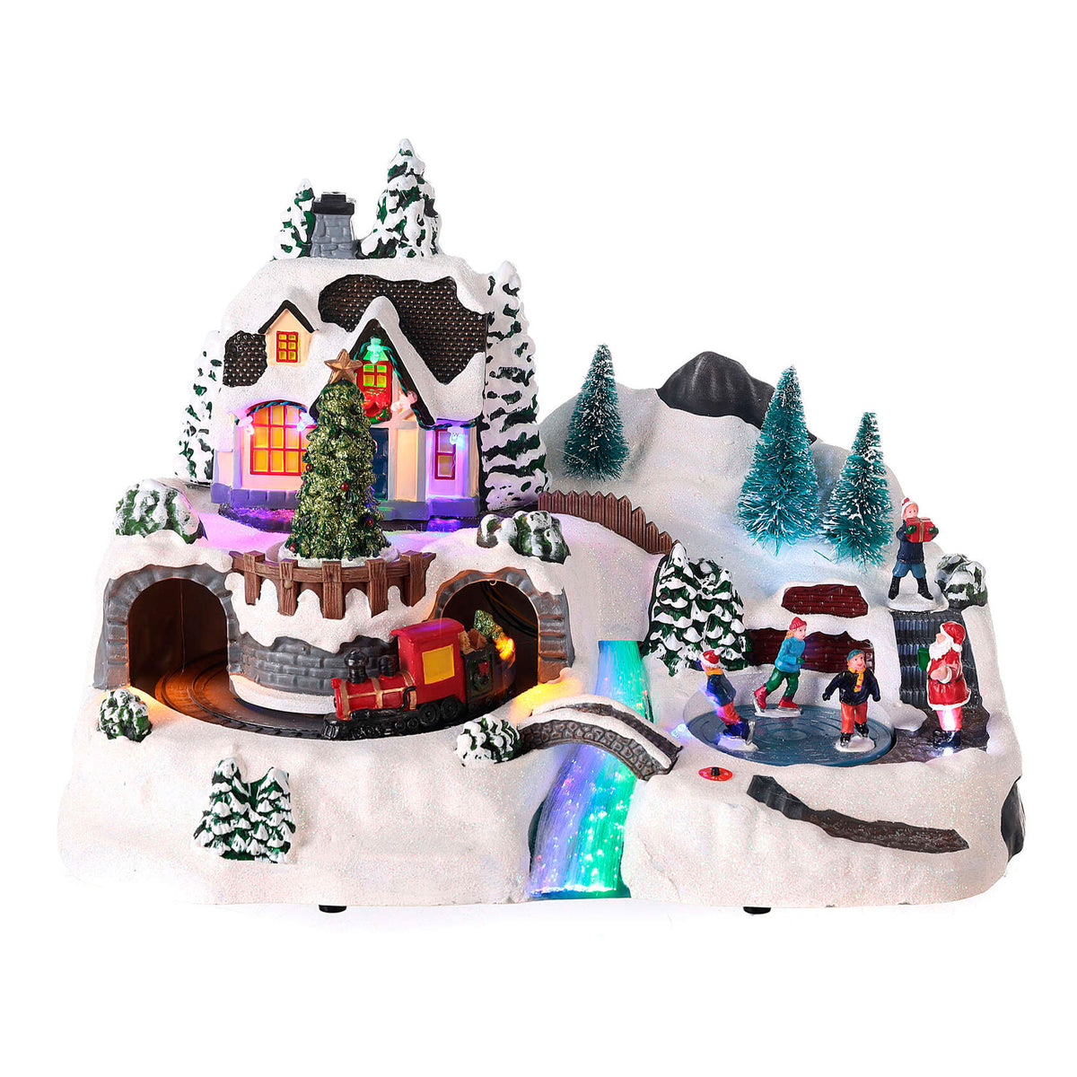 Pueblo navideño decorativo con escena en movimiento LED 37x22cm (6)