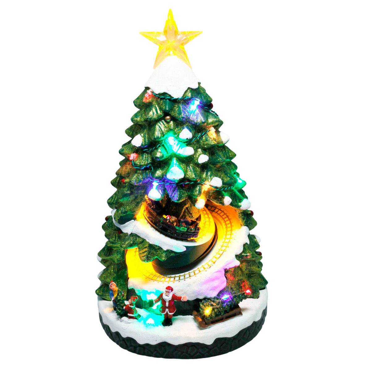 Árbol navideño decorativo con luces LED y movimiento 21x22x38cm