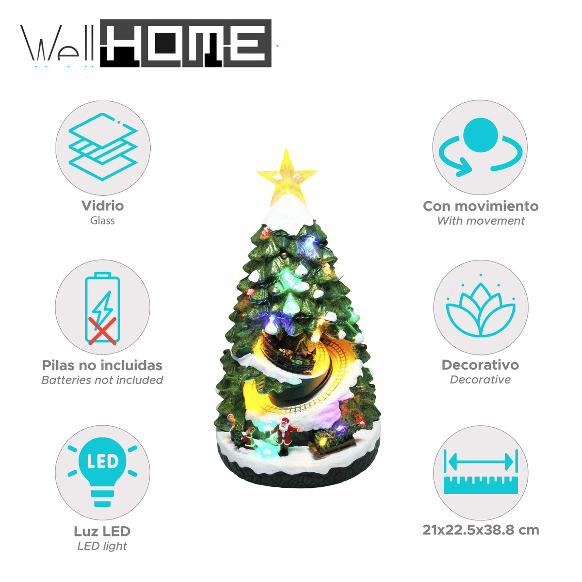 Árbol navideño decorativo con luces LED y movimiento 21x22x38cm (2)