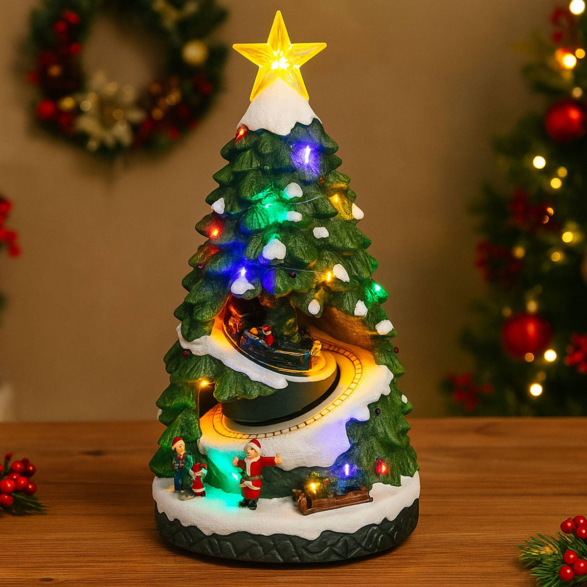 Árbol navideño decorativo con luces LED y movimiento 21x22x38cm (3)