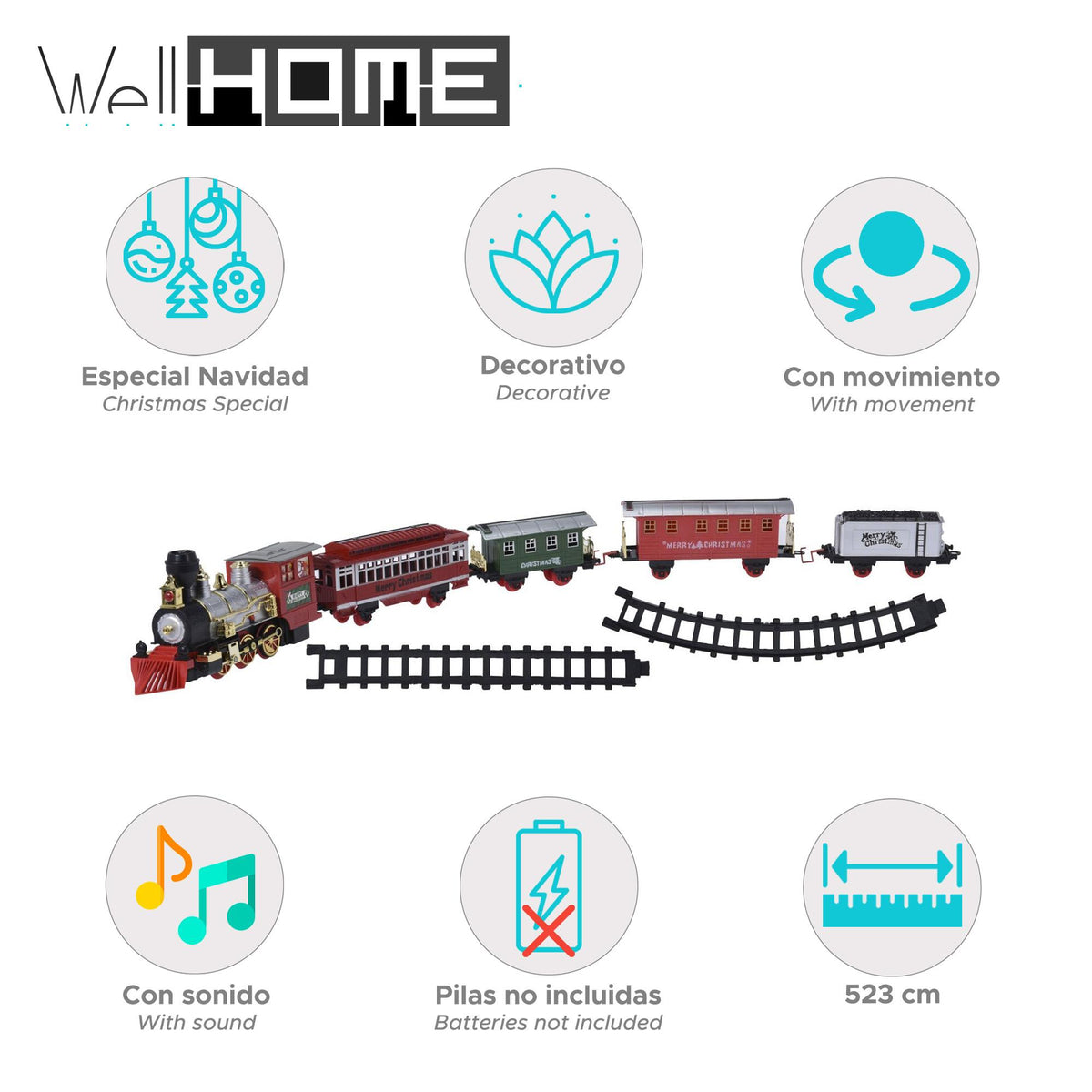 Tren de Navidad 22 pzs con sonido y luz, vía de 523cm (2)