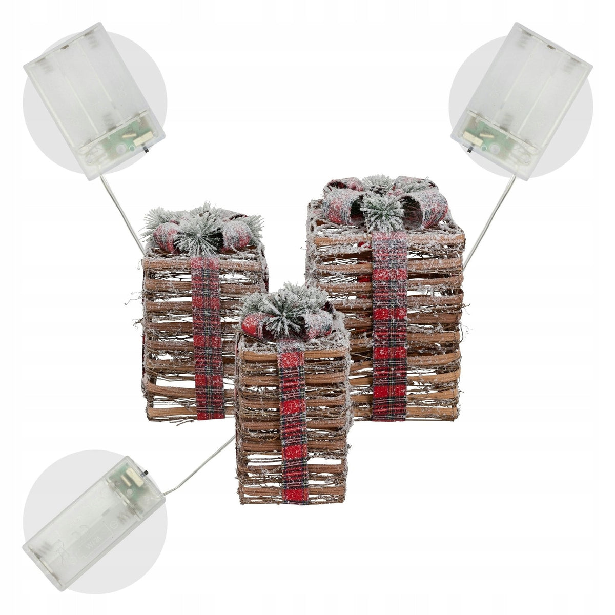 Decoración navideña juego 3 cajas de regalos con luces LED (7)