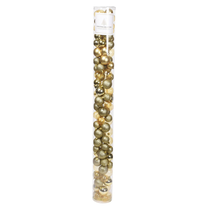 100 bolas de Navidad color oro en tubo acabados variados