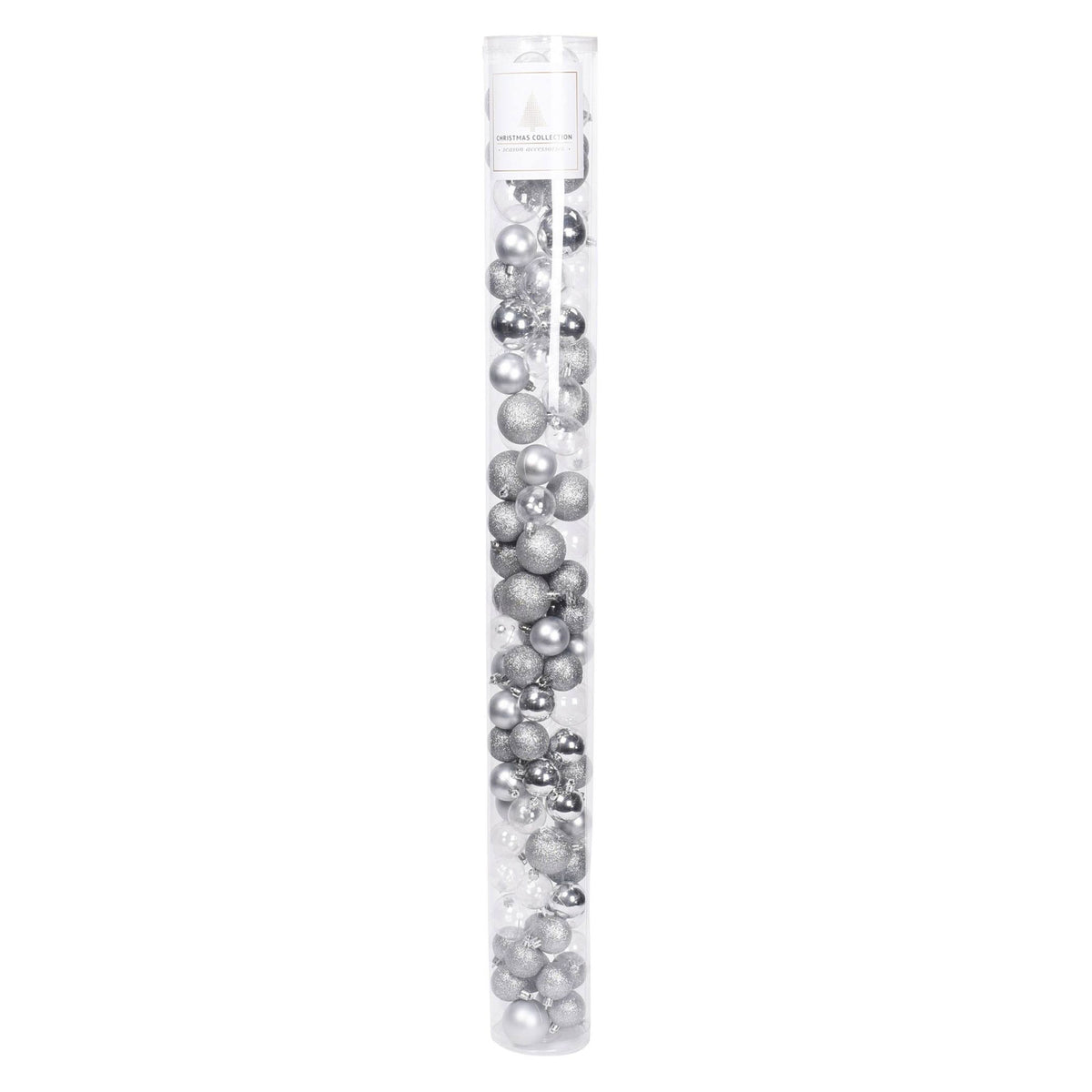 100 bolas de Navidad color plata en tubo acabados variados