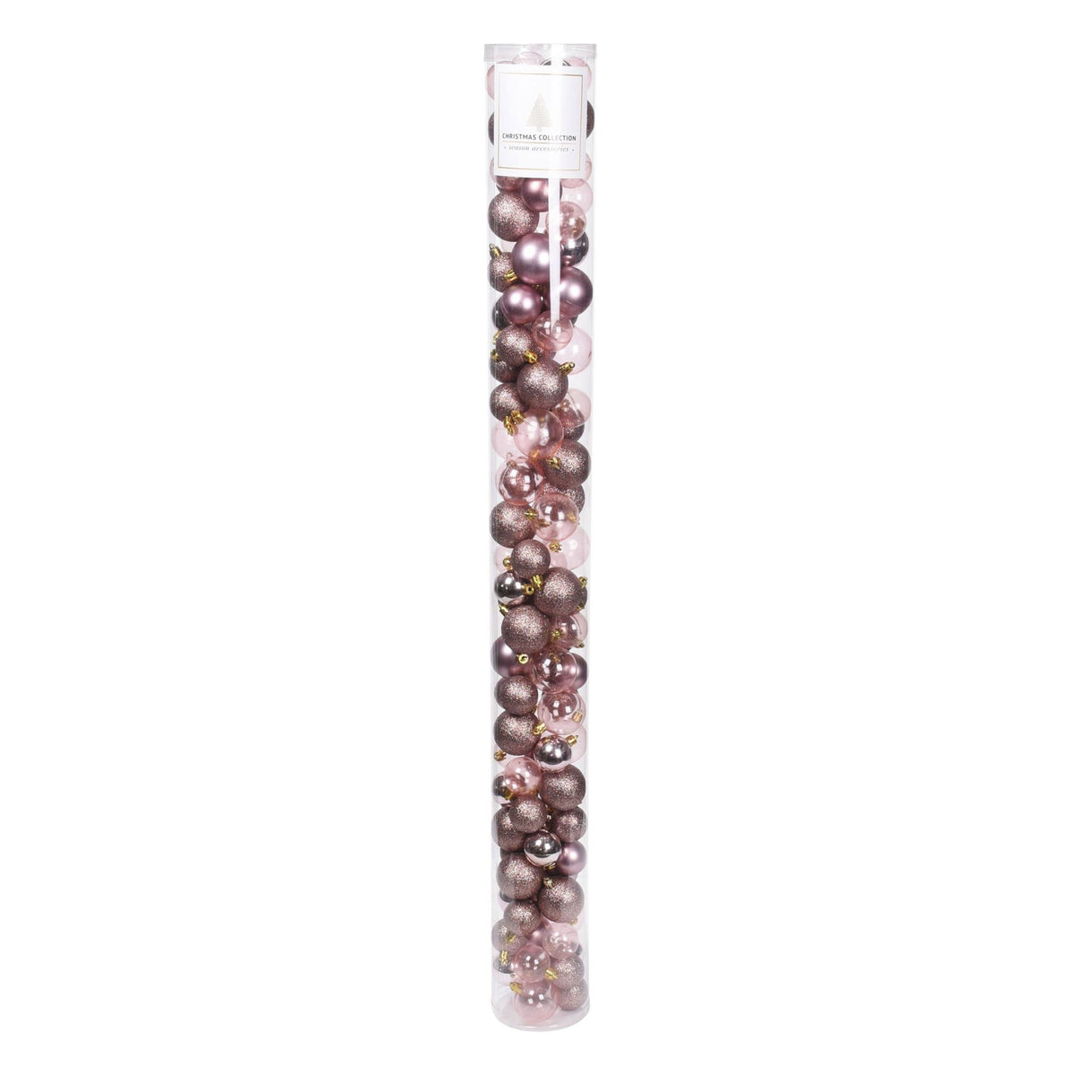 100 bolas de Navidad color rosa en tubo acabados variados