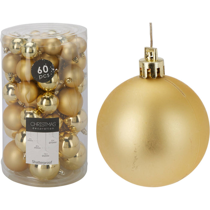 60 bolas de Navidad color dorado en varios diseños y acabados