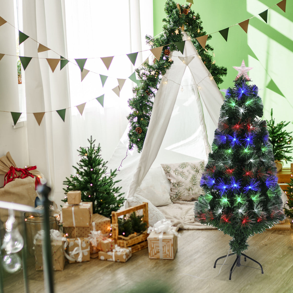 Árbol de Navidad fibra óptica 135 LED multicolor estrella H120cm (3)