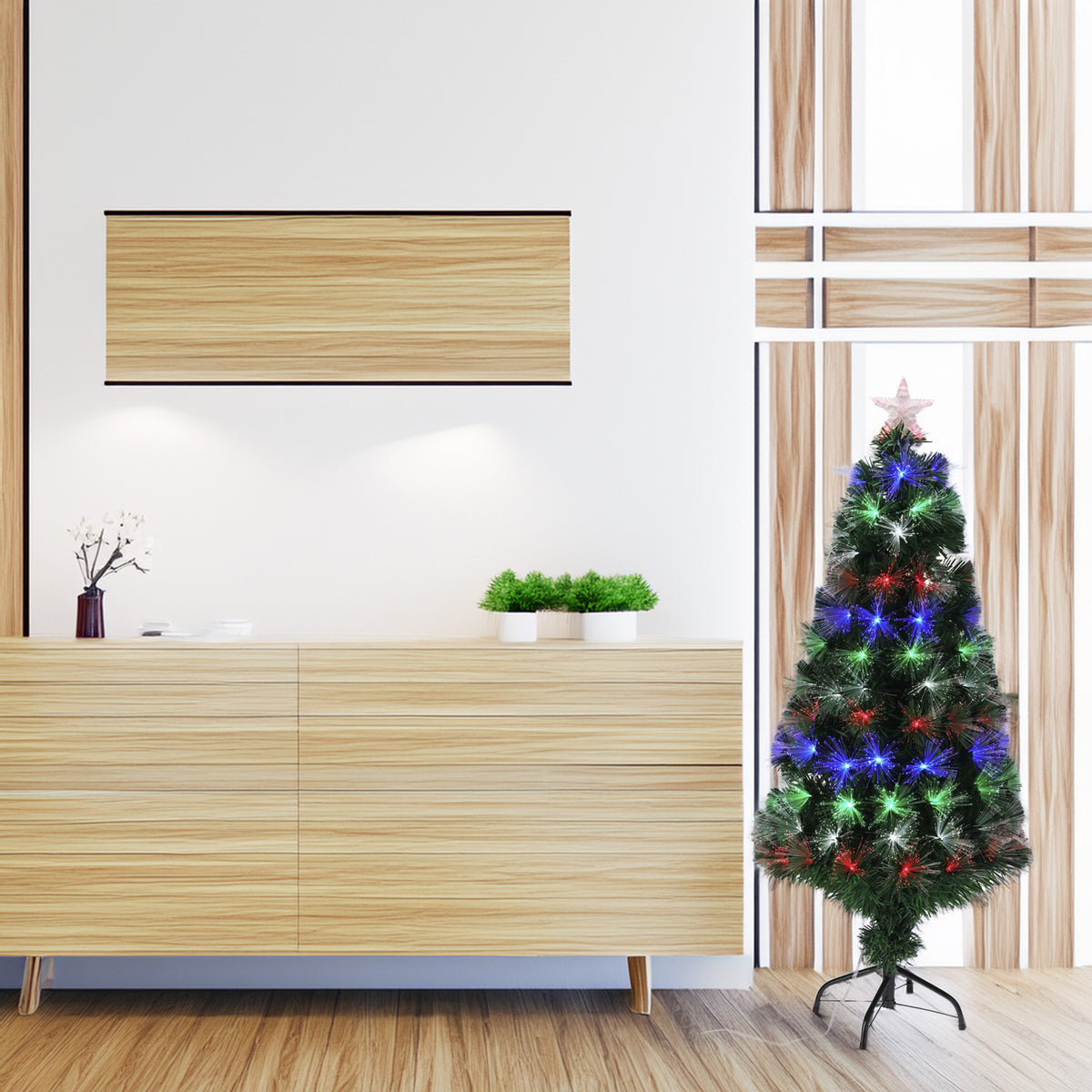 Árbol de Navidad fibra óptica 135 LED multicolor estrella H120cm (4)