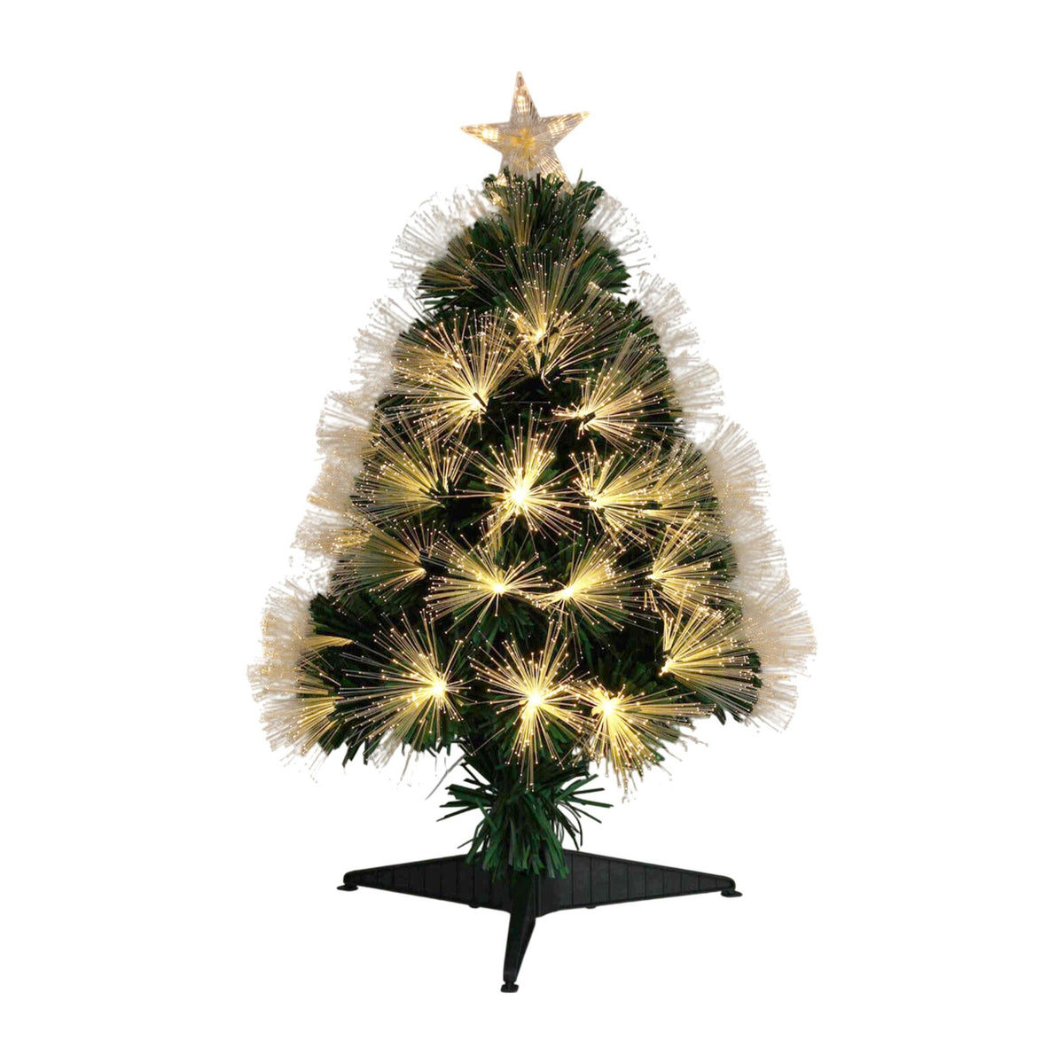 Árbol de Navidad fibra óptica 60 LED blanco cálido estrella H60cm