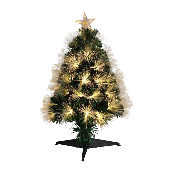 Árbol de Navidad fibra óptica 60 LED blanco cálido estrella H60cm