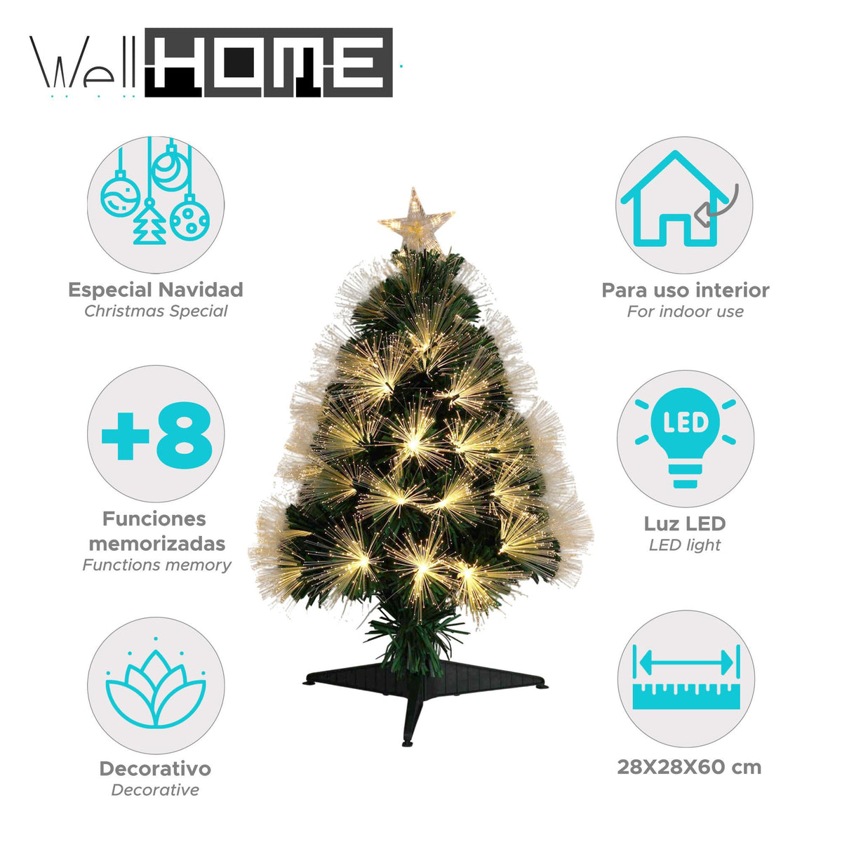 Árbol de Navidad fibra óptica 60 LED blanco cálido estrella H60cm (2)