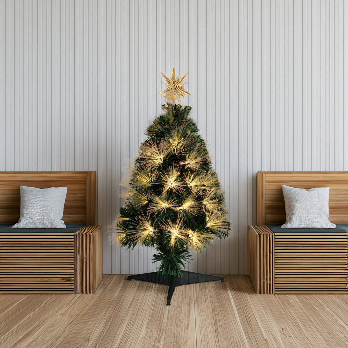 Árbol de Navidad fibra óptica 90 LED blanco cálido estrella H90cm (3)