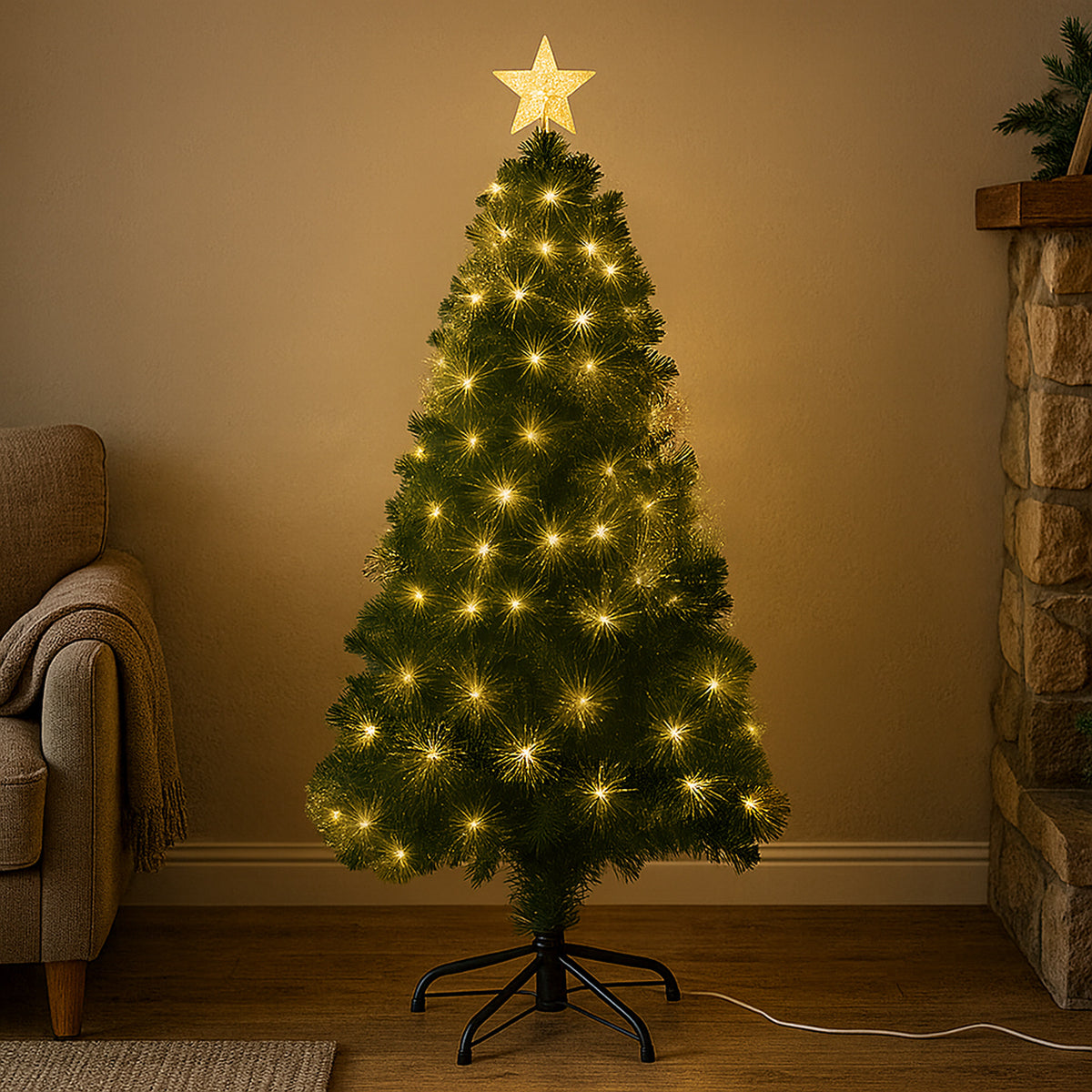 Árbol de Navidad fibra óptica 130 LED blanco cálido H120cm (3)