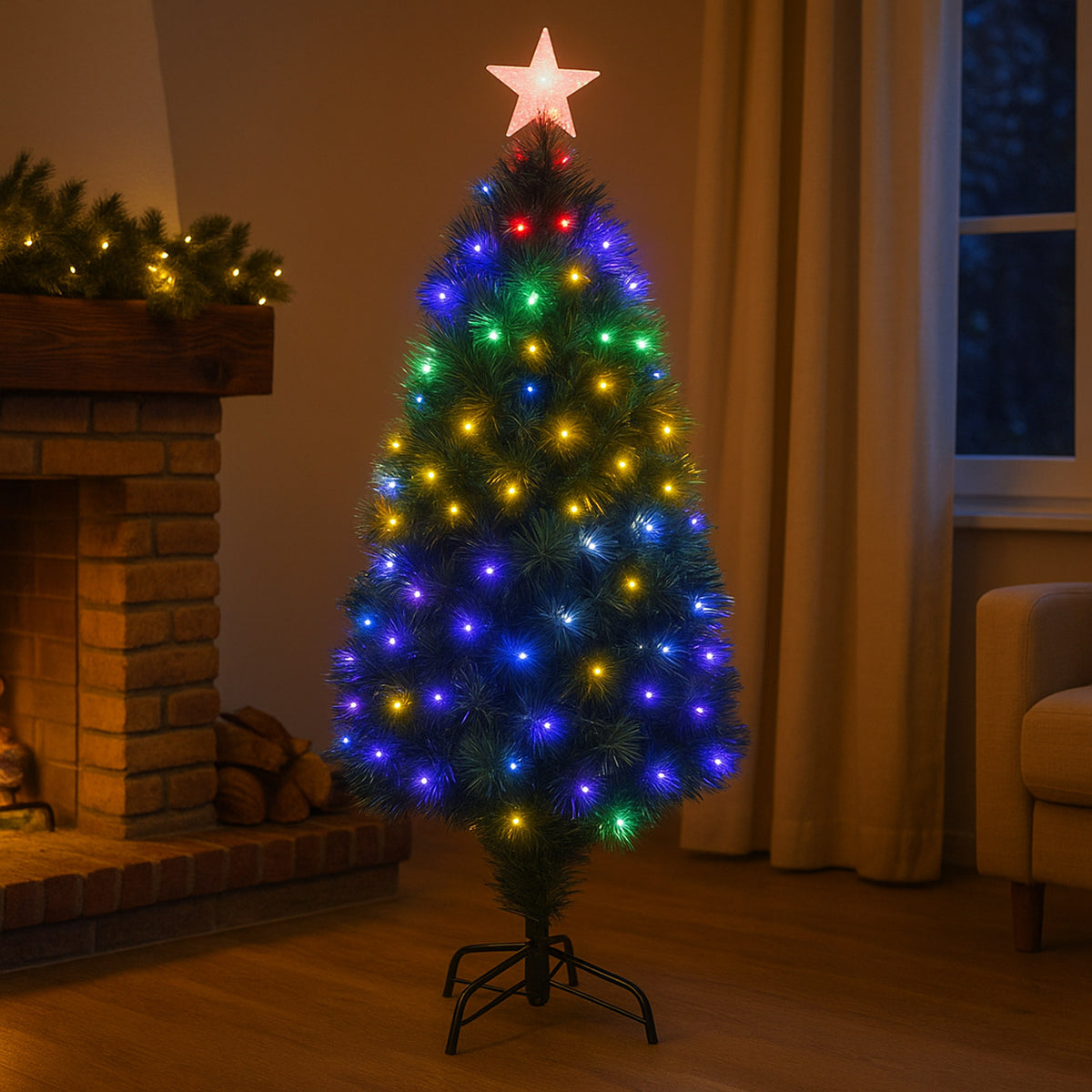 Árbol de Navidad fibra óptica 135 LED RGB 8 funciones H120cm (4)