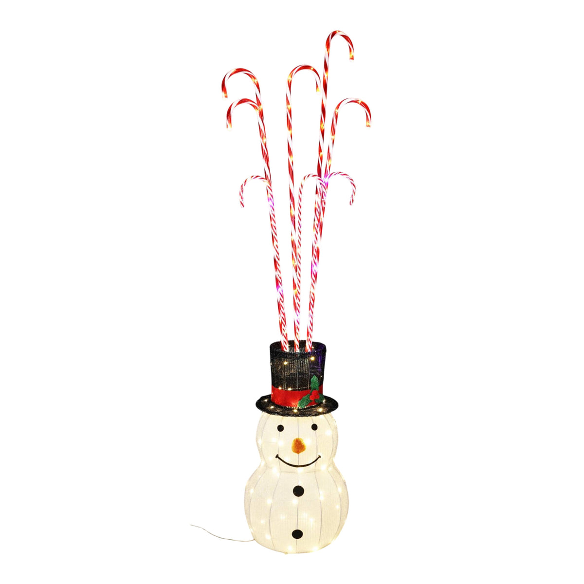 Muñeco de nieve LED bastones caramelo luces cálidas H180cm