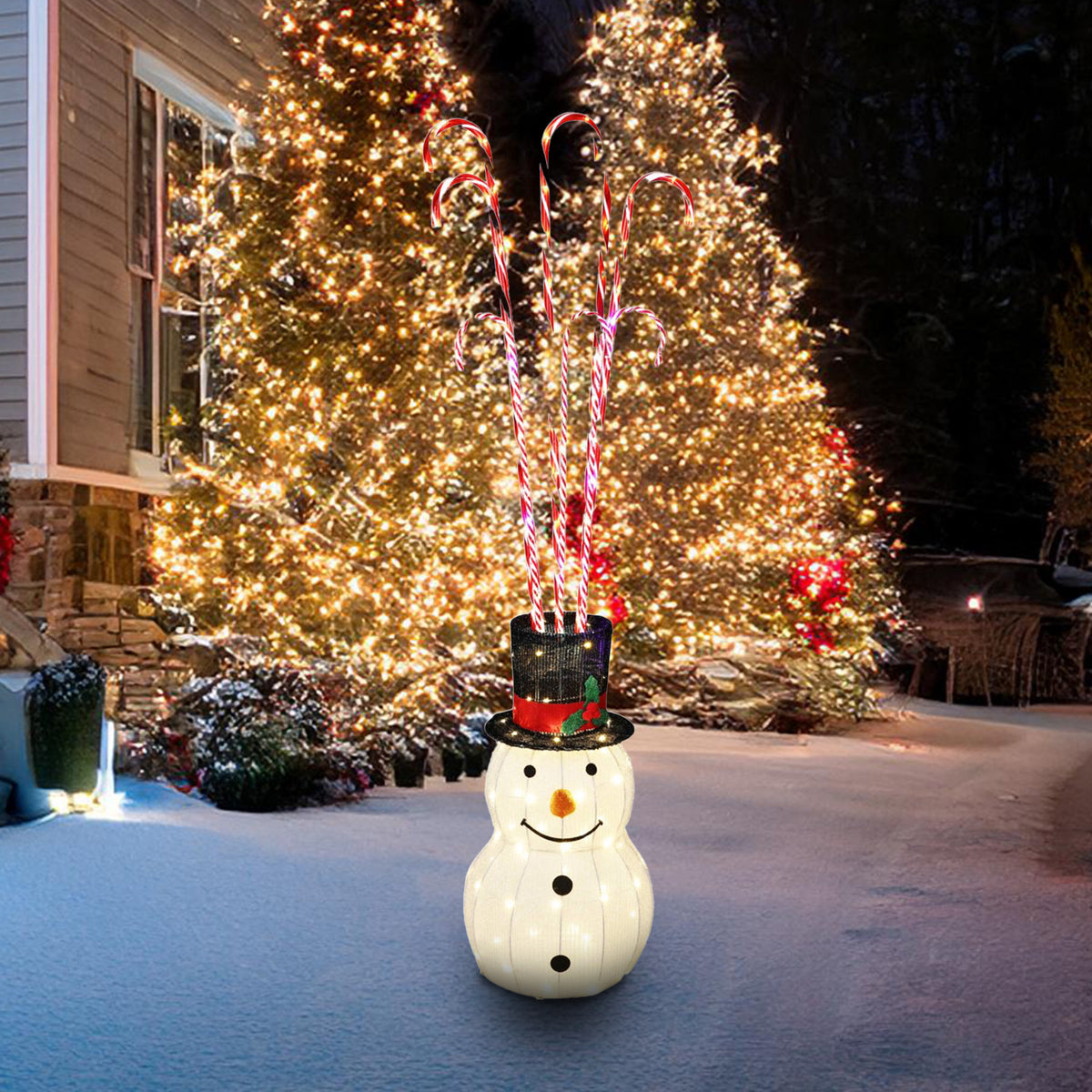 Muñeco de nieve LED bastones caramelo luces cálidas H180cm (3)