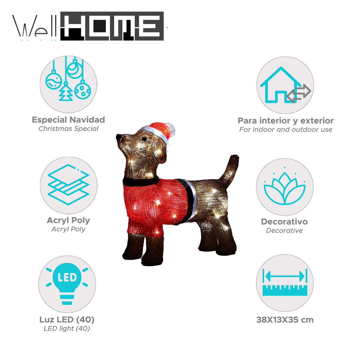 Perrito navideño decorativo con 40 luces LED (2)