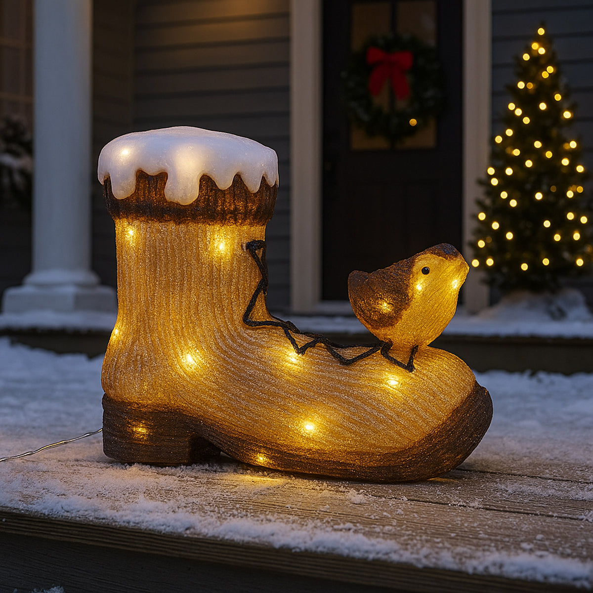 Decoración navideña bota con pajaritos y 30 luces LED 31x13x28cm (4)