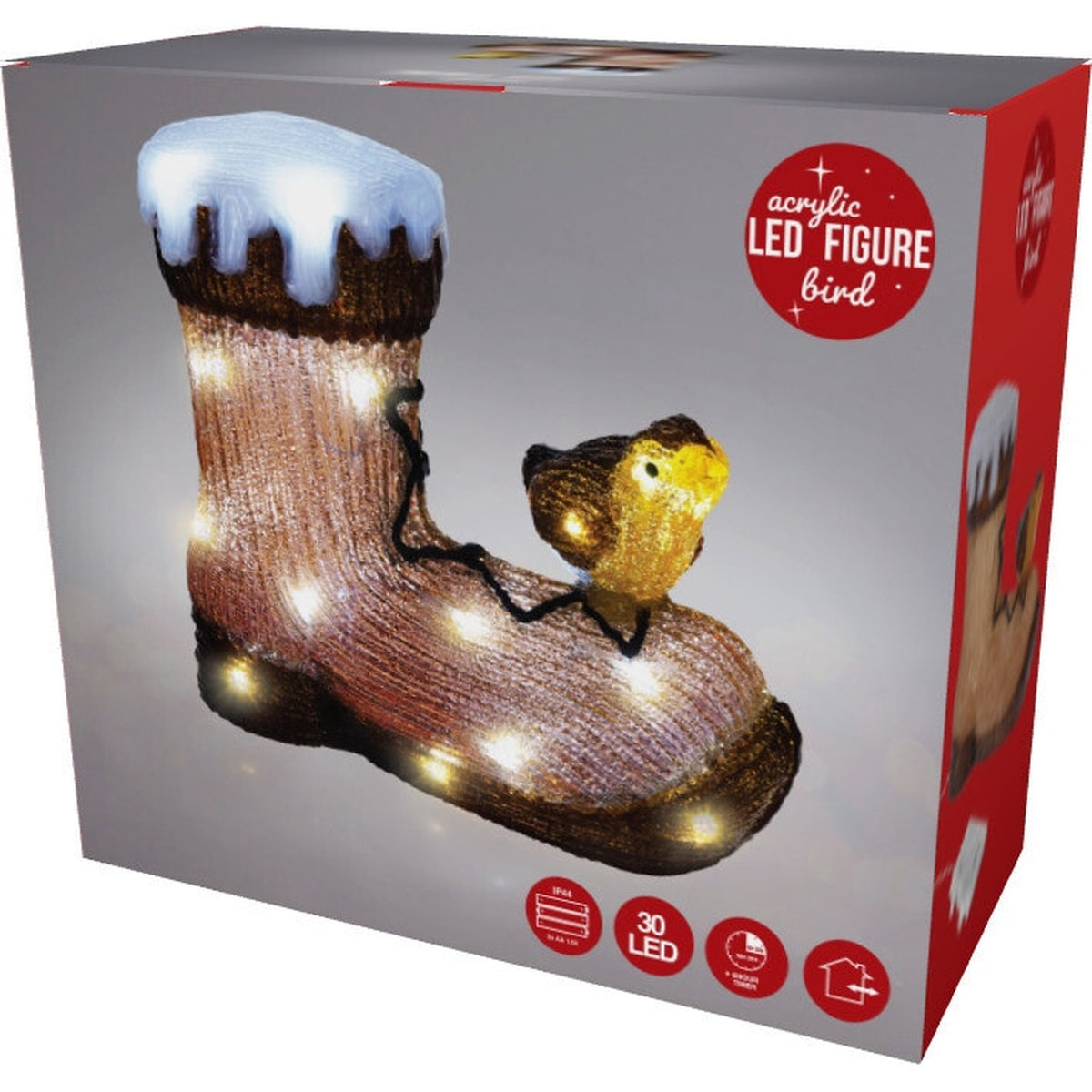 Decoración navideña bota con pajaritos y 30 luces LED 31x13x28cm (6)