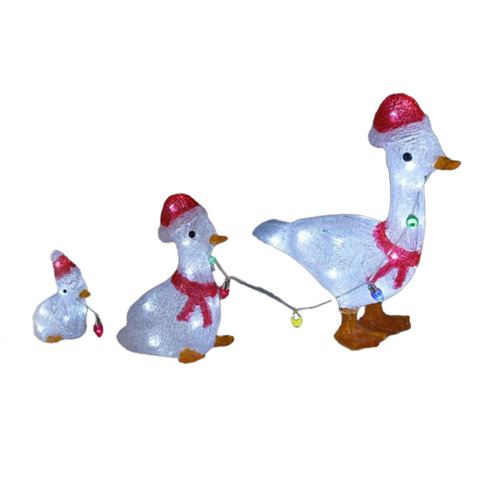 Set 3 patos decorativos navideños LED blancas con temporizador