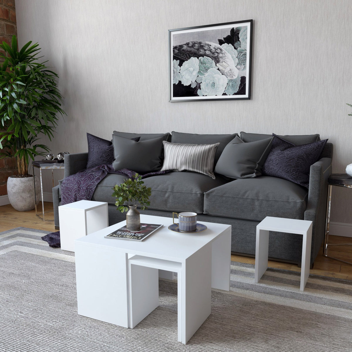 Set mesas de centro melamina color blanco 60x60x36,8cm (2)