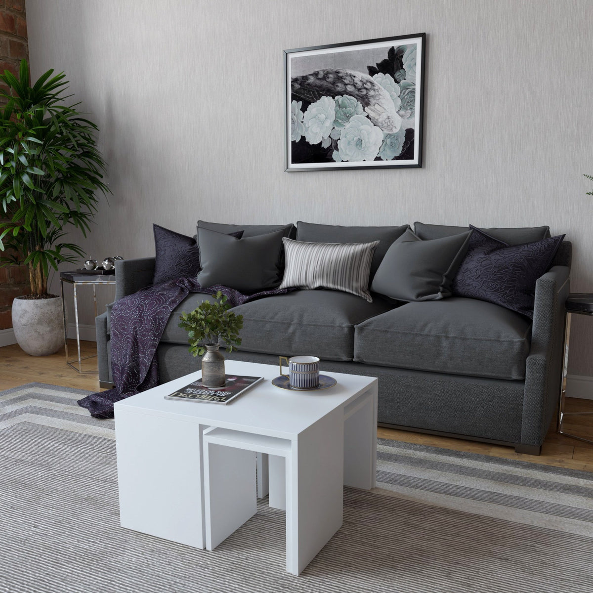 Set mesas de centro melamina color blanco 60x60x36,8cm (3)