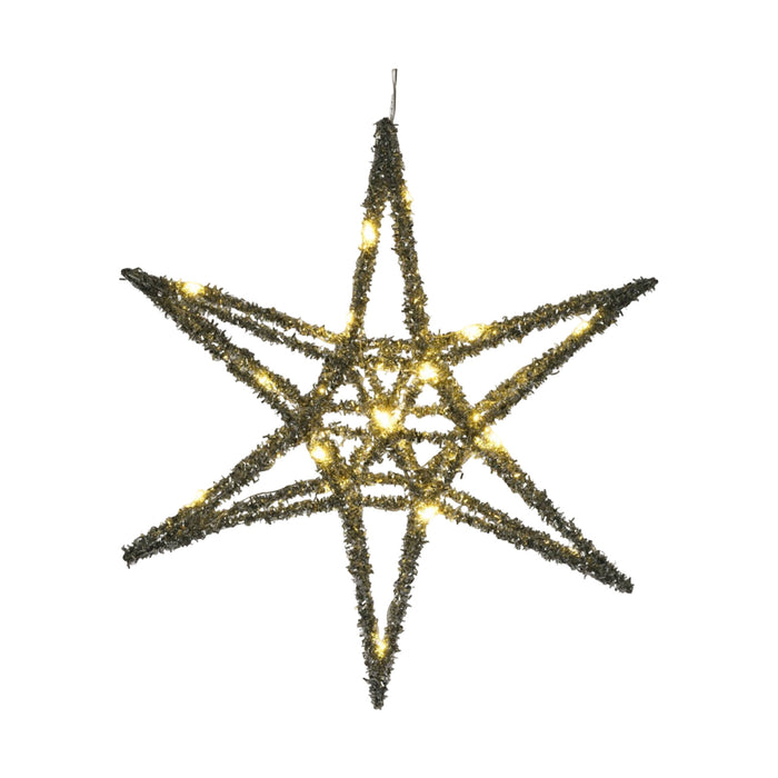Estrella navideña plateada con 20 luces LED blancas 30x5x30cm