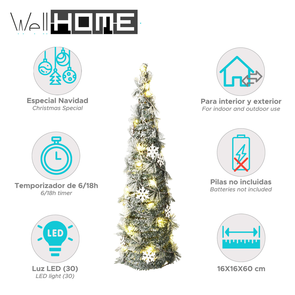 Cono navideño artificial 30 micro LED H.60cm (2)