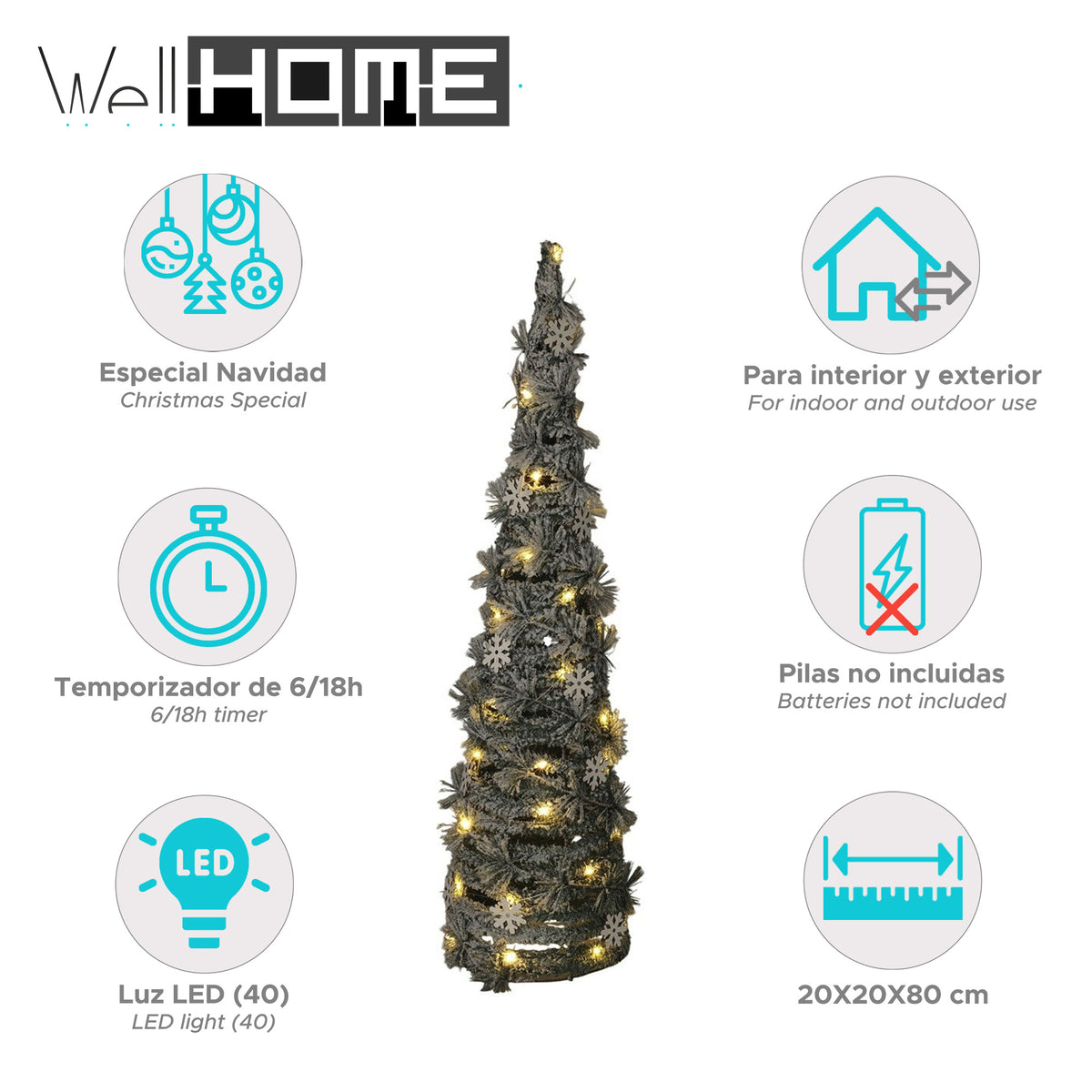 Cono navideño artificial 40 micro LED H.80cm (2)