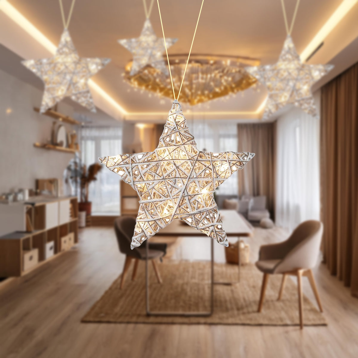 Estrella decorativa luminosa con purpurina 10 LED 30x8x30cm (3)