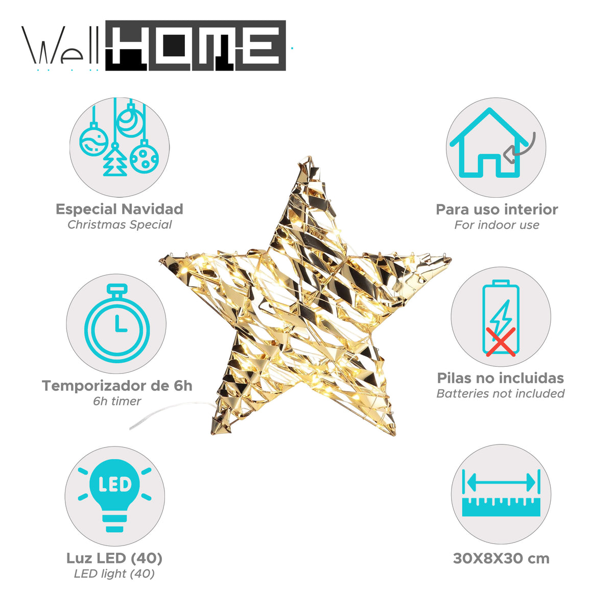 Decoración colgante estrella con 40 micro LED 30x8x30cm (2)