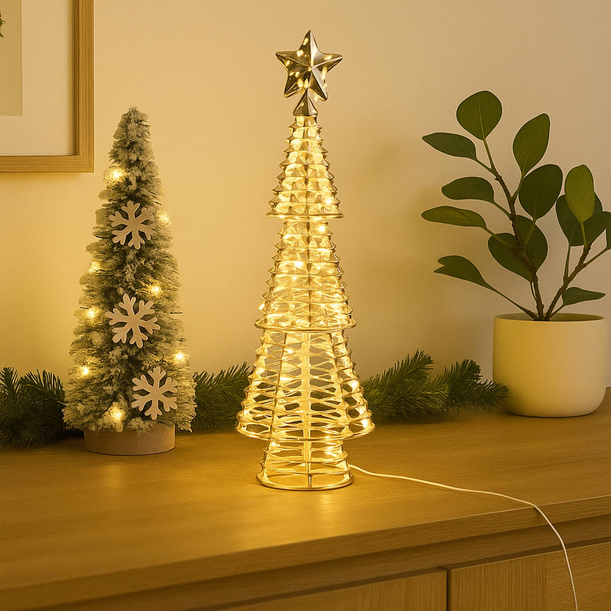 Árbol navideño 200 micro LED blanco cálido diseño retorcido H68cm (4)