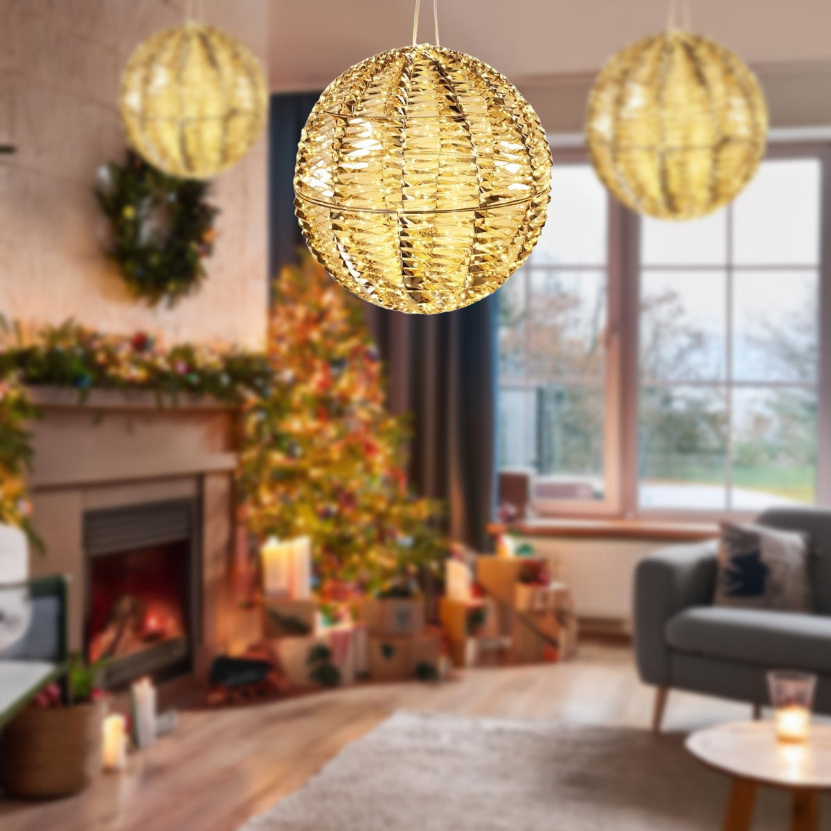 Bola luminosa decorativa oro brillante 960 micro LED Ø50cm (4)